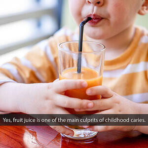 child crinking juice a major cause of childhood caries