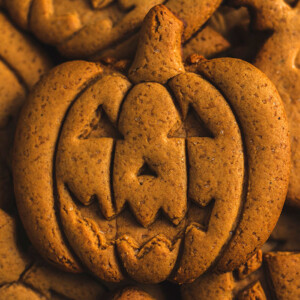 Halloween cookie shaped like a jack o'lantern